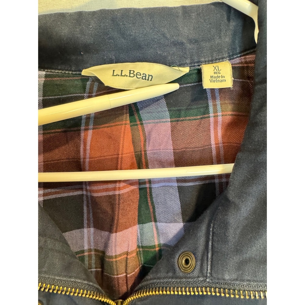 VTG LL Bean Navy Blue Plaid Lined Utility Field Jacket XL  Womens Chore Coat - Picture 2 of 8